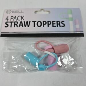 B-Well 4 Pack Silicone Straw Toppers Caps Reusable Cup Covers NEW